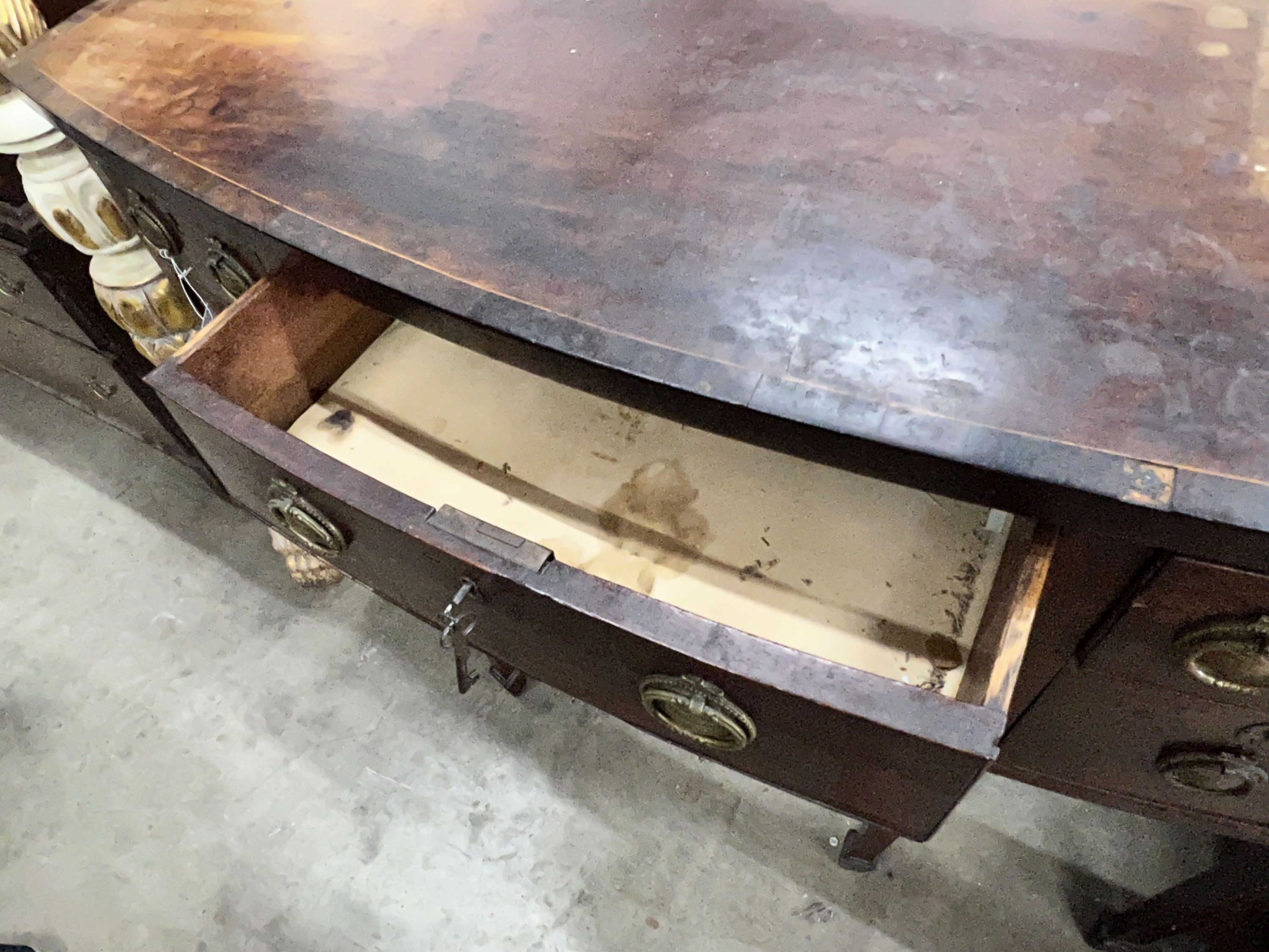 A George III mahogany bowfront sideboard, length 126cm, depth 61cm, height 92cm